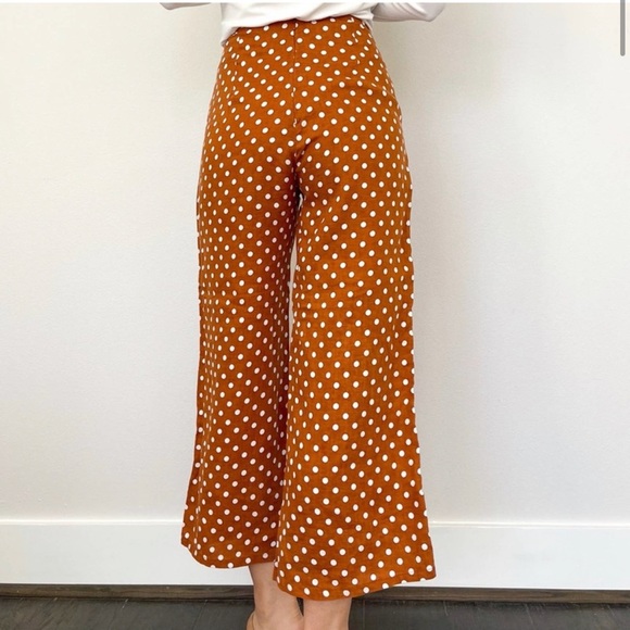 Faithfull the Brand Polka dot rust white linen high waist cropped wide leg pants - Picture 3 of 14